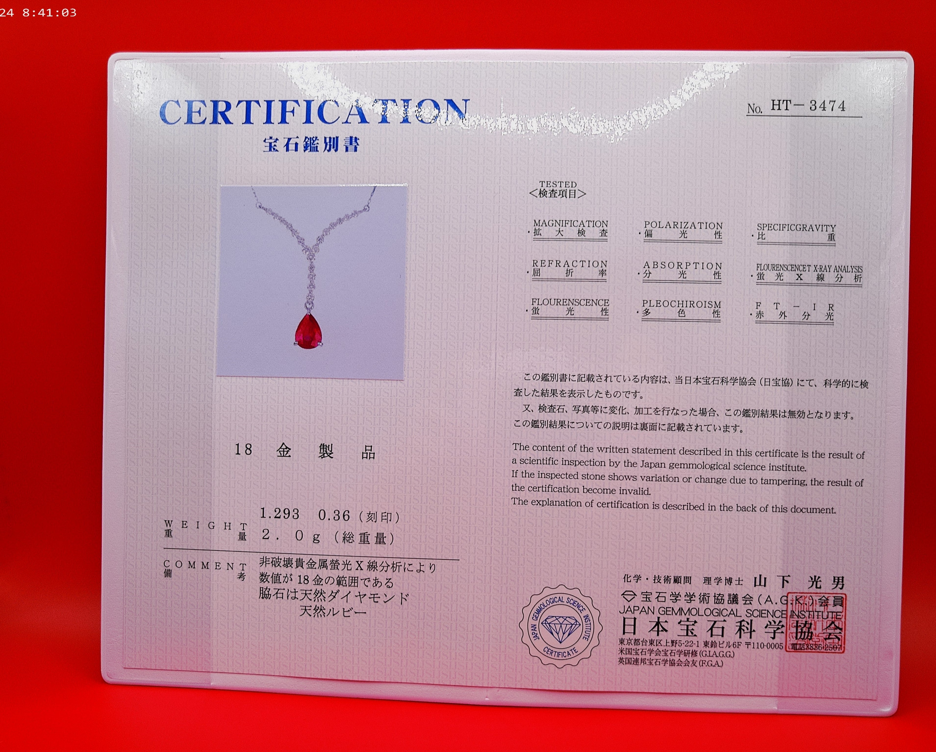 Collar de rubí y diamante (piedra natal de julio)