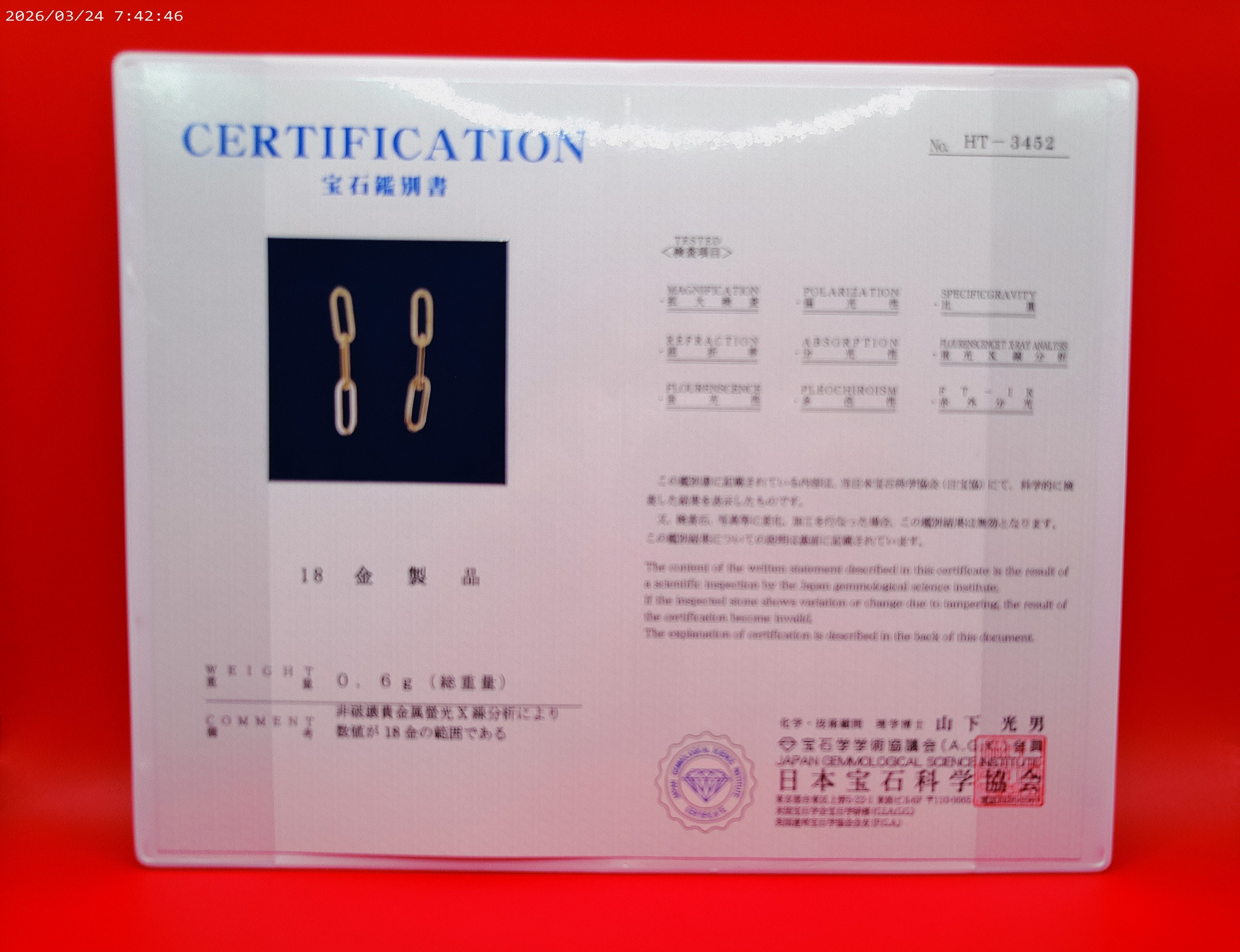 K18 Paper Clip Chain Earrings (Pair / with Silicon Backing)